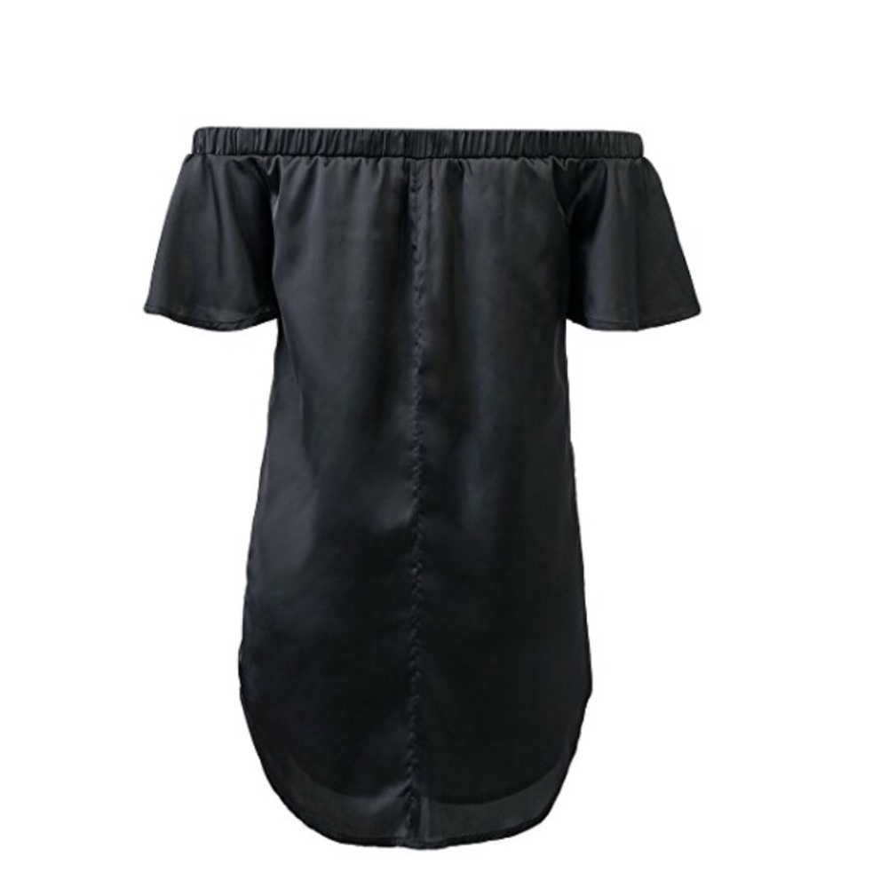 Black Off Shoulder Floral Print Black Mini Dress - Picture 3 of 7